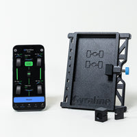 Gyraline audio equalizer and smartphone app on a white background